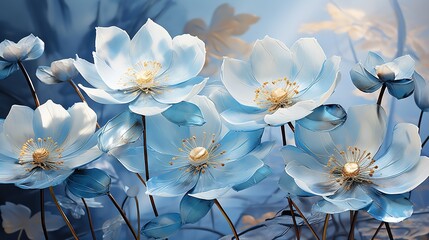  a group of blue flowers with white petals on a blue background.  generative ai