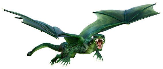 3D Rendering Fairy Tale Dragon on White