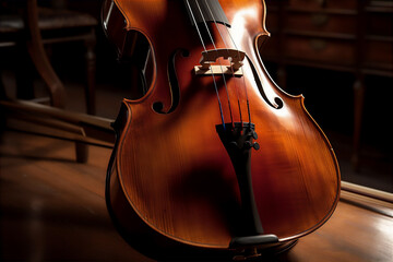 Close up image of cello. AI generative image - obrazy, fototapety, plakaty