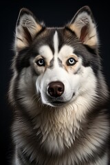 Obraz premium Fluffy Husky dog sitting in a dignified pose, Generative AI