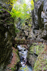 Wolfsklamm gorge in Austria a rock in autumn waterfall bridge