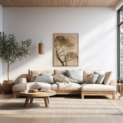 mockup template interior living room design natural sofa in bright and clean interior daylight beautiful home interior design decorative background