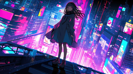 Cyberpunk Girl, Anime, Character Design, Concept Art, Beautiful Girl,