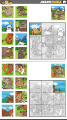 jigsaw puzzle activities set with wild animal characters
