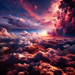 Dramatic purple red blue clouds on the sky