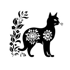 Silhouette Floral Cat