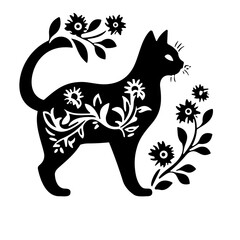 Silhouette Floral Cat