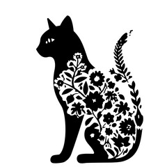 Silhouette Floral Cat
