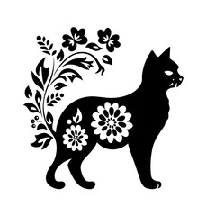 black cat with flowers