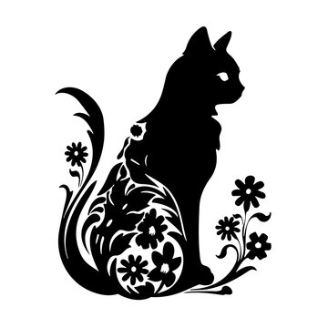 Silhouette Floral Cat