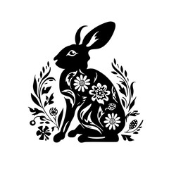 rabbit with a flower - obrazy, fototapety, plakaty