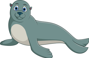 Cute cartoon seal animal isolated on white background