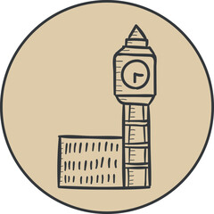 Simple beige stamp drawing of the British historical landmark monument symbol of the BIG BEN, LONDON