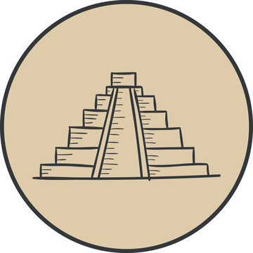 recommend clip art: Simple beige stamp drawing of the Mexican historical landmark monument symbol of the TEMPLE OF KUKULCAN, CHICHEN ITZA