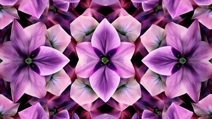 pink pansy blossoms in a seamless modern kaleidoscope pattern.