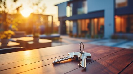 Generative AI, Keys on the table in new apartment, house or hotel room. 