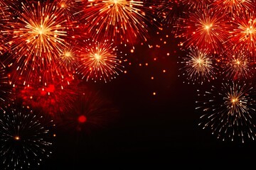 Naklejka premium Colorful fireworks for Lunar New Year background with empty space for text 