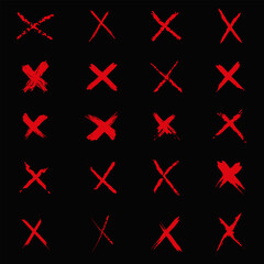 Collection of grunge style red cross symbols