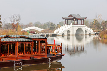 The misty lake in the early morning