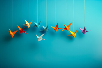 Origami birds as symbols of hopes and dreams isolated on a gradient background 