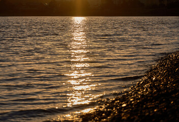 秋の黄昏の琵琶湖岸