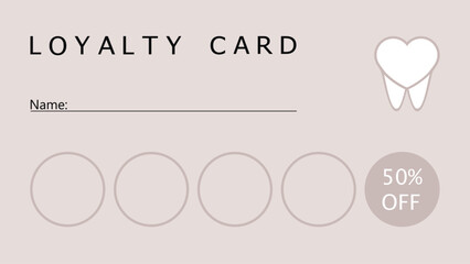 Loyalty card of dental clinic. Stomatology, dentistry, medical center. Special offer for clients.