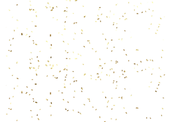 Gold color confetti falling down, PNG. Gold  border. Gold Foil Frame on transparent background. design element for posters, flyer, invitation, Christmas birthday decoration
