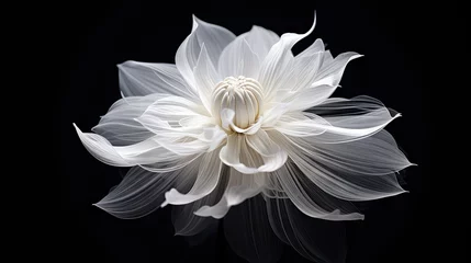 Tableaux ronds sur aluminium brossé Photographie macro  a white flower with a black background is seen in this image.  generative ai