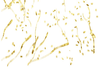 Gold color confetti falling down, PNG.  Gold border. Gold Foil Frame on transparent background. design element for posters, flyer, invitation, Christmas birthday decoration