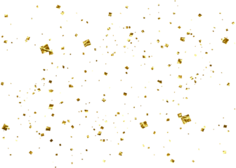 Gold color confetti falling down, PNG. Gold  border png. Gold Foil Frame on transparent background. design element for posters, flyer, invitation, Christmas birthday decoration