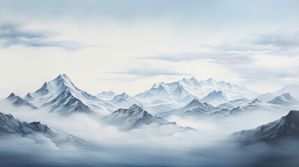 Fototapeta na wymiar a painting of a mountain range with clouds in the sky. generative ai