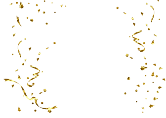 Gold color confetti falling down, PNG. Gold border png. Gold Foil Frame on transparent background. design element for posters, flyer, invitation, Christmas birthday decoration
