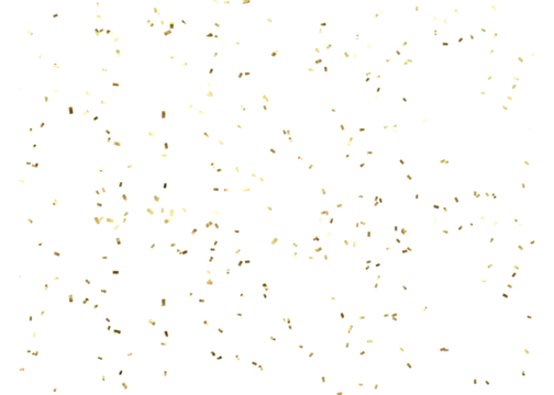 Gold color confetti falling down, PNG. Gold  border. Gold Foil Frame on transparent background. design element for posters, flyer, invitation, Christmas birthday decoration