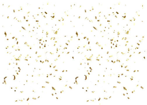Gold color confetti falling down, PNG. Gold border png. Gold Foil Frame on transparent background. design element for posters, flyer, invitation, Christmas birthday decoration