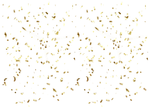 Gold color confetti falling down, PNG. Gold border png. Gold Foil Frame on transparent background. design element for posters, flyer, invitation, Christmas birthday decoration