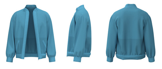 Light Blue Jacket isolated. Sweater jacket with zipper - obrazy, fototapety, plakaty
