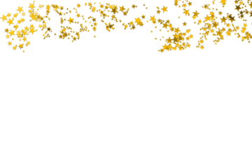 Gold color confetti falling down, PNG. Gold sparkle  border png. Gold Foil Frame on transparent background. design element for posters, flyer, invitation, Christmas birthday decoration