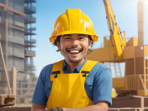 Happy Builder in a Hard Hat AI generated