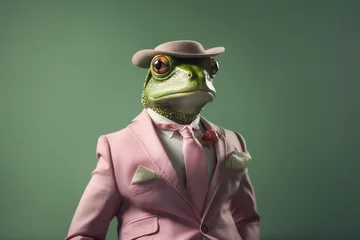 Fototapeten Frog in a pink jacket and tie. Dressed and standing like a businessman © Canvas Alchemy