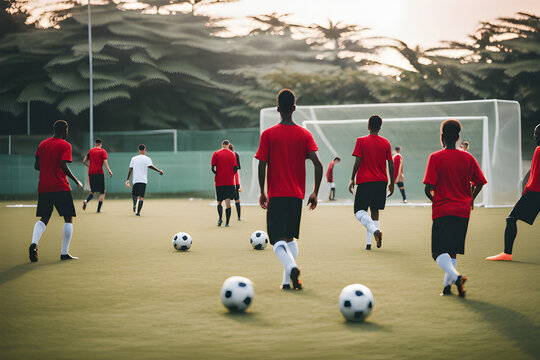 Players training on the soccer field Generative Ai