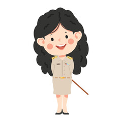 Thai female teacher with wooden stick