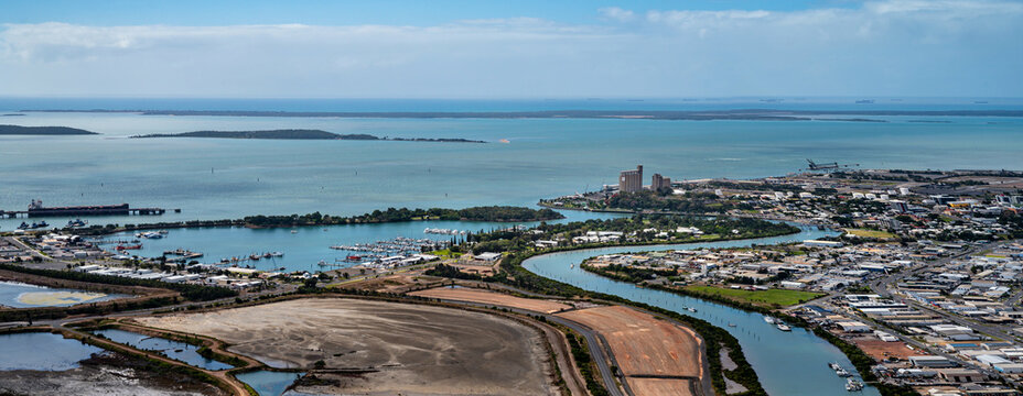 Panoramic aerial view of Gladstone harbour, Queensland, Australia.