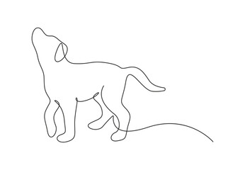 Single line drawing of cute dog. Isolated on white background vector illustration. Premium vector.