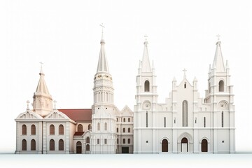 Fototapeta na wymiar Rendering of two churches on white background. Generative AI