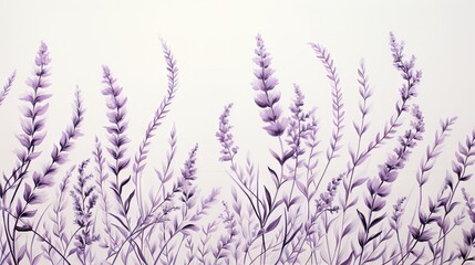  a bunch of purple flowers are in the air with a white background.  generative ai