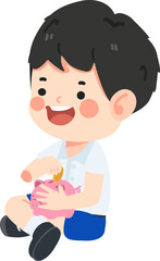 happy kid student holding piggy bank