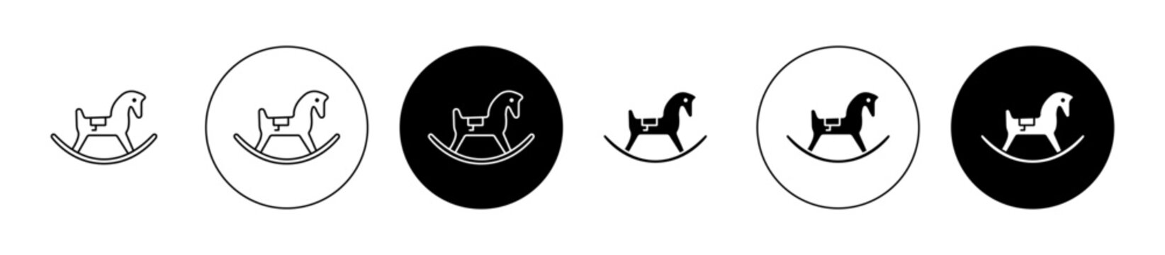 Rocking Horse Vector Icon Set. Carousel Chair Sign for UI Designs.