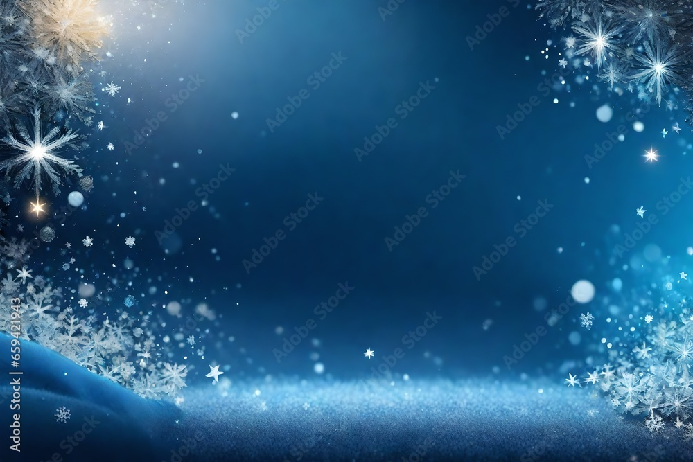 Wall mural blue christmas background with snowflakes