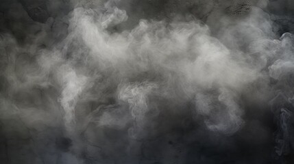 Copy space background Dark moody scene floor black wall grey patches thick smoke billowing around