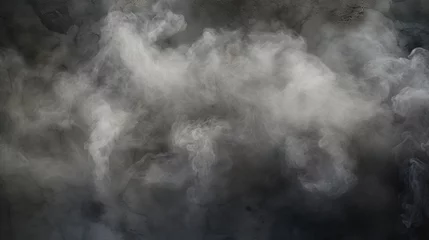 Fotobehang Copy space background Dark moody scene floor black wall grey patches thick smoke billowing around © ArtStockVault